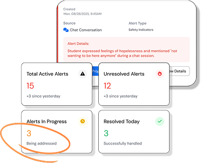 Crisis alert dashboard showing real-time student risk monitoring